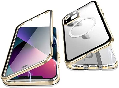 Case for iPhone 13, Jonwelsy 360 Degree Double-Sided Protection Compatible with Magsafe Magnetic Adsorption Metal Bumper