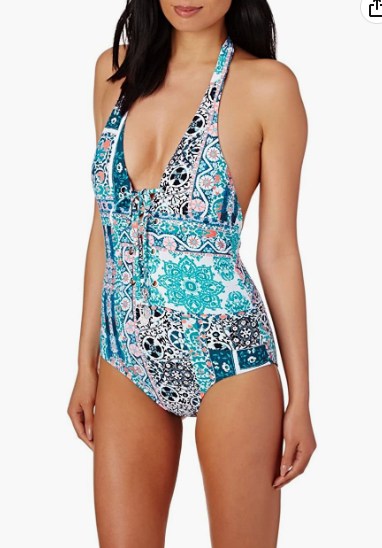 Seafolly Women's Standard Silk Market Lace Up Halter One Piece Swimsuit