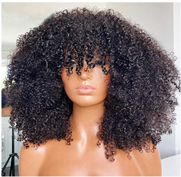 Curly Wig With Bangs Full Machine Made Scalp Top Wig 200 Density Virgin Brazilian Short Curly Human Hair Wigs Natural Co