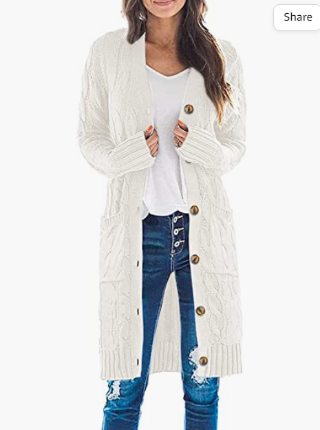 Womens Long Sleeve Cable Knit Long Cardigan Open Front Button Sweater Outerwear