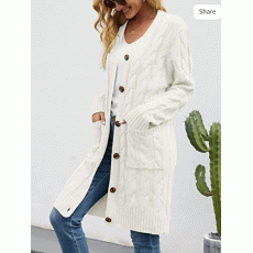 Womens Long Sleeve Cable Knit Long Cardigan Open Front Button Sweater Outerwear