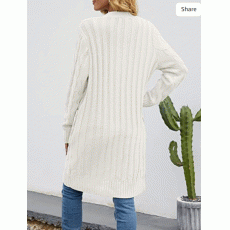 Womens Long Sleeve Cable Knit Long Cardigan Open Front Button Sweater Outerwear
